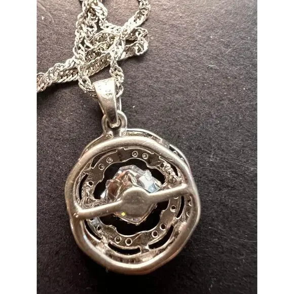 Asscher CZ Rhodium Over Sterling Silver Dancing Pendant With Chain - Picture 9 of 11